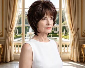 Customized labels,Dark Brown Layered Short Bob Wig for Mature Women, Heat Resistant Synthetic Fringe Wig, Natural Realistic Hair Wig
