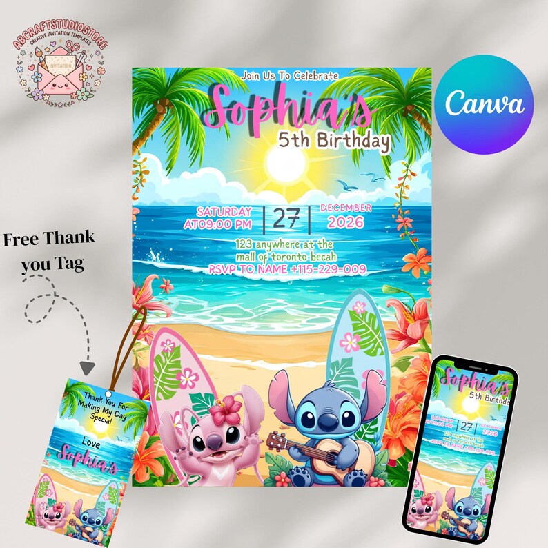 Stitch and Angel Birthday Invitation, Editable Stitch Birthday ...