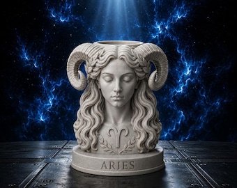 Aries Zodiac Goddess Planter STL | Astrology Bust Planter 3D Print File | Aries Horoscope Statue STL | Mythology Decor STL | Resin 3D