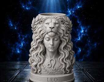 Leo Pen Holder STL | Zodiac Desk Organizer 3D Print File | Lion Goddess Pencil Cup | Astrology Office Decor | Leo Gift STL Download