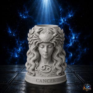 Cancer Sternzeichen Pflanzer STL | Astrologie Göttin Topf 3D Druckdatei | Mythologische Büste Vase | Horoskop Dekor | Exklusives STL-Modell