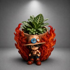 Portgas Ace Anime Planter STL-fil | Exklusiv Chibi Fire Pot 3D-utskrift | Resin STL Figure Planter | One Piece Decor STL-nedladdning
