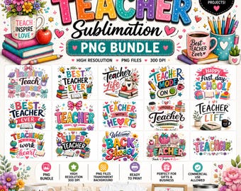 Paquete de diseños PNG para maestros, estilo boho, temática de maestros agradecimiento a docentes, regreso a clases diseños para sublimación