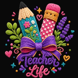Cute Teacher Life PNG | Floral Pencil & Eraser with Bow | Retro Teacher Sublimation | Back to School Shirt Design | Instant Download