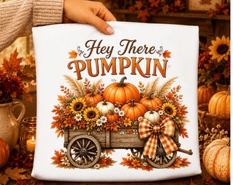 Hola Calabaza PNG / Diseño de sublimación de otoño / Carro de calabaza de otoño PNG / Diseño de camiseta de Acción de Gracias / Descarga instantánea