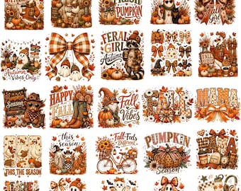 Pack PNG Otoño 35+ Diseños, Bundle Sublimación Pumpkin Season, Lazo Coquette PNG, Camiseta Farm Fresh Pumpkin