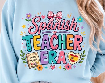 Español Teacher Era PNG, Coquette Spanish Teacher PNG, Diseño de camiseta Teach Español, Sublimación de regreso a clases, Profesor PNG