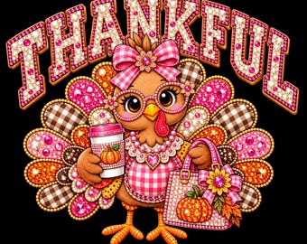 PNG de peru de Ação de Graças, clipart de peru de outono da Coquette, design de sublimação com laço rosa