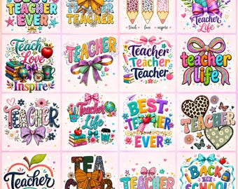 Paquete de PNG para Maestros, PNG de Maestros Boho, Agradecimiento al Maestro, Regreso a Clases, Sublimación Arcoíris para Maestros, Diseños