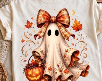 Fantasma otoñal adorable PNG, Fantasma coqueto PNG, Fantasma de otoño por sublimación, Clip art de fantasma calabaza, Lazo de Halloween PNG, Diseño de camiseta de otoño