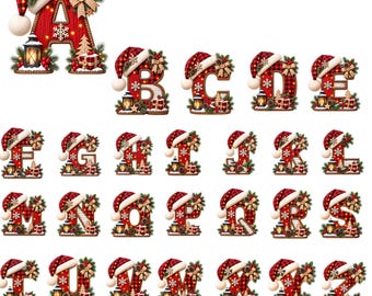 Clipart de alfabeto natalino em PNG | Conjunto de letras e números festivos | Fonte natalina em PNG | Download digital | Uso comercial