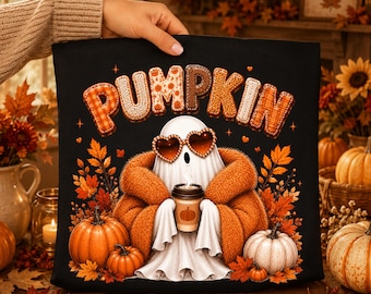 Fantasma de calabaza PNG, Lindo diseño de fantasma otoñal para sublimación, Imágenes prediseñadas de fantasma de café de Halloween, Descarga digital PNG de calabaza otoñal