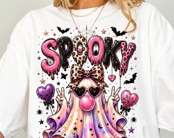 Fantasma Coquette Assustador PNG, Design de Sublimação de Fantasma Rosa de Halloween, Fantasma Fofo de Chiclete, Camiseta Coquette Moderna de Halloween PNG