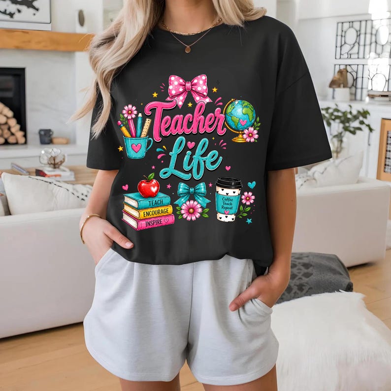 Teacher PNG Bundle, Boho Teacher PNG, teacher appreciation, back to school, rainbow teacher life sublimation, Teacher Shirt Designs, Digital image 10