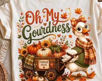Oh My Gourdness PNG, Ganso de otoño PNG, Lindo ganso de otoño por sublimación, imágenes prediseñadas de ganso en un campo de calabazas, diseño de camiseta de Acción de Gracias, granja de otoño PNG