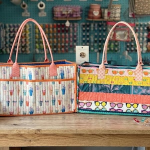 Ruby Star Society Quilted Tote Bag, Patchwork Fabric Organizer Basket, Large Utility Bag