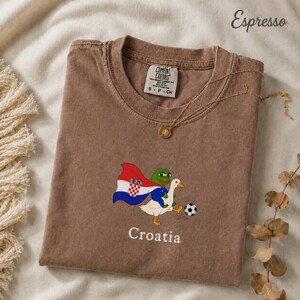 Croatia Soccer Shirt World Cup 2026 Football Fan Tee Funny Duck Jersey Croatian Gift Retro Europe Football Apparel Gift for Fans Espresso