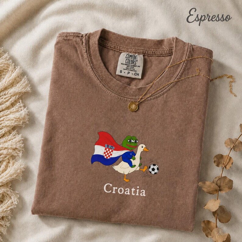 Croatia Soccer Shirt World Cup 2026 Football Fan Tee Funny Duck Jersey Croatian Gift Retro Europe Football Apparel Gift for Fans Espresso