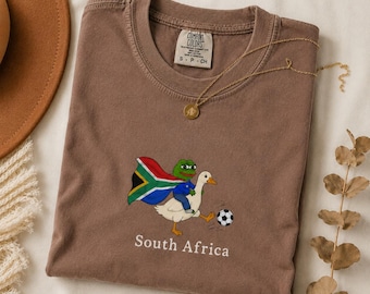 South Africa Soccer Shirt, Retro SA Pepe Goose Football Tee, Vintage World Cup 2026 Africa Fan Gift, South African Flag Sports Shirt