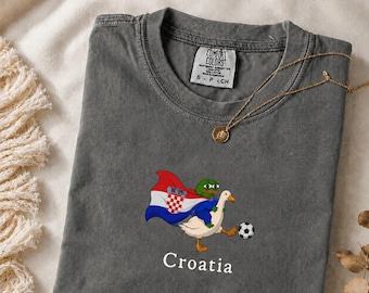 Croatia Soccer Shirt World Cup 2026 Football Fan Tee Funny Duck Jersey Croatian Gift Retro Europe Football Apparel Gift for Fans