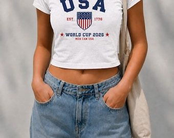 USA World Cup 2026 Baby Tee, USA Soccer Fan Crop Top, American Football Supporter Shirt, Patriotic USA Tee