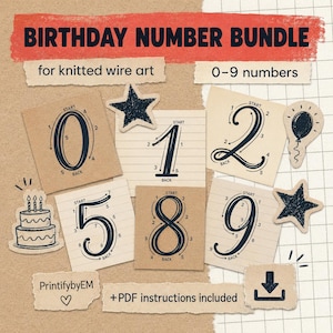 Printable Knitted Wire Art Numbers 0-9 Template, Birthday Decor Pattern, Instant Download
