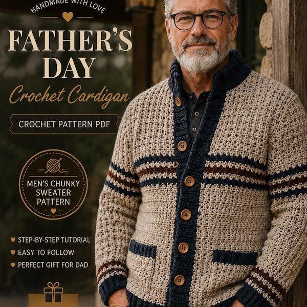 Men’s Chunky Crochet Cardigan PDF | Father’s Day Sweater Pattern