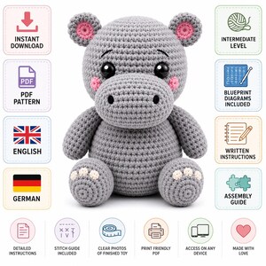 Hippo Crochet Pattern PDF | Amigurumi Plush Tutorial | Digital Download
