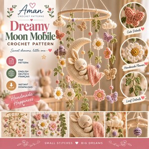 Moon Bunny Baby Mobile Crochet Pattern | Dreamy Nursery Decoration (PDF Download) English German & French