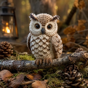 Haakpatroon voor een uil met textuurveren (PDF-download), amigurumi-speelgoed in bosstijl