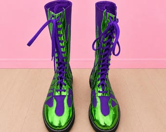 Professionelle Wrestling-Stiefel, maßgefertigte Ringschuhe, Wrestling-Stiefel aus flammendem Leder, hohe Schnürstiefel, handgefertigte Wrestling-Ausrüstung
