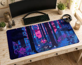 Majora's Mask Mouse Pad | Neon Forest Desk Mat, Zelda Pixel Dark Aesthetic Mat