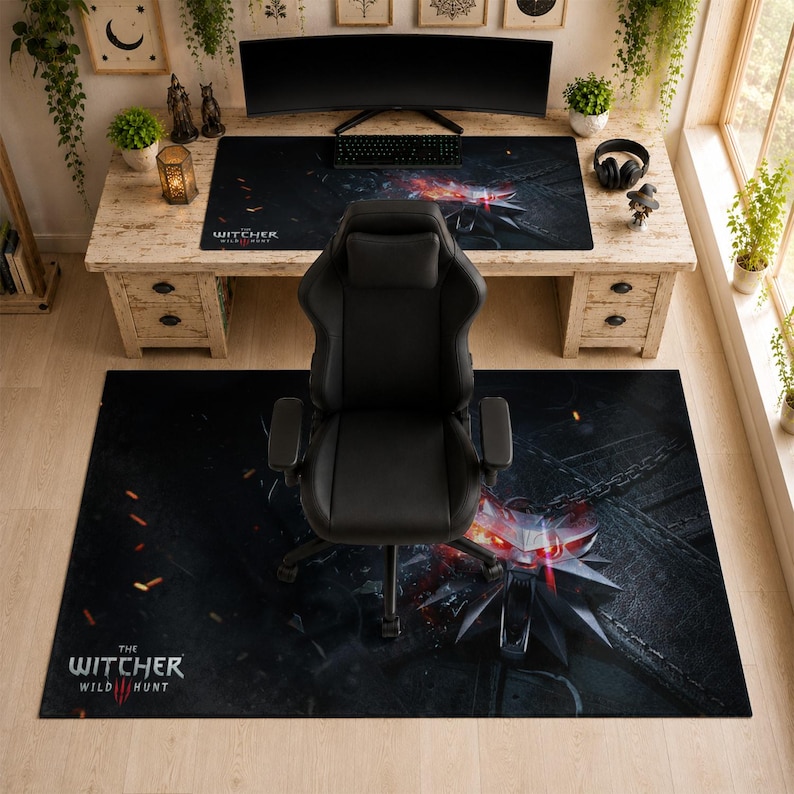 Witcher 3 Mouse Pad | Wolf Medallion Desk Mat, Wild Hunt Dark Aesthetic Mat