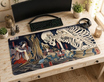 Skelet muismat | Bureaumat, Japans donker decor Ukiyo-e
