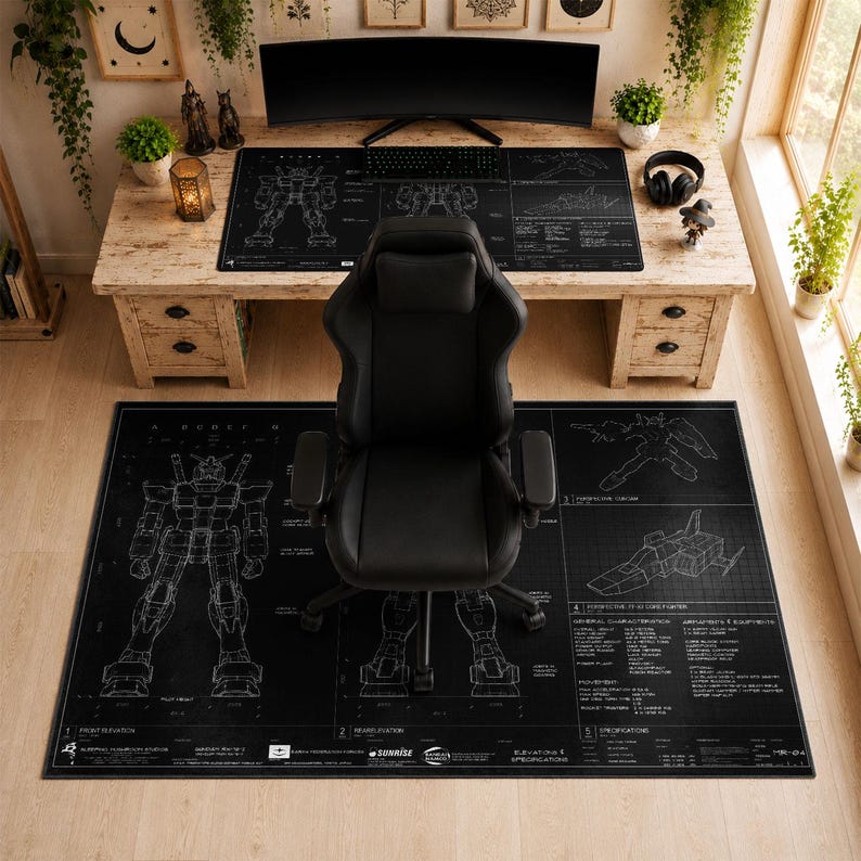 Gundam RX-78-2 Blueprint Mouse Pad | Desk Mat, Mobile Suit Gundam PC Setup Decor