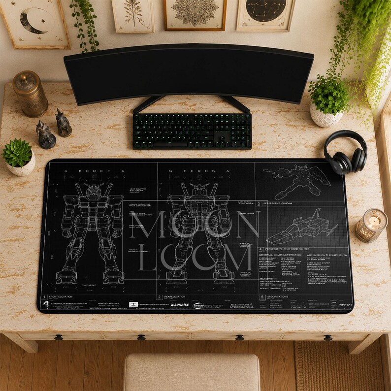 Gundam RX-78-2 Blueprint Mouse Pad | Desk Mat, Mobile Suit Gundam PC Setup Decor