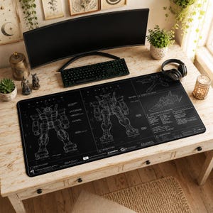 Gundam RX-78-2 Blueprint Mouse Pad | Desk Mat, Mobile Suit Gundam PC Setup Decor