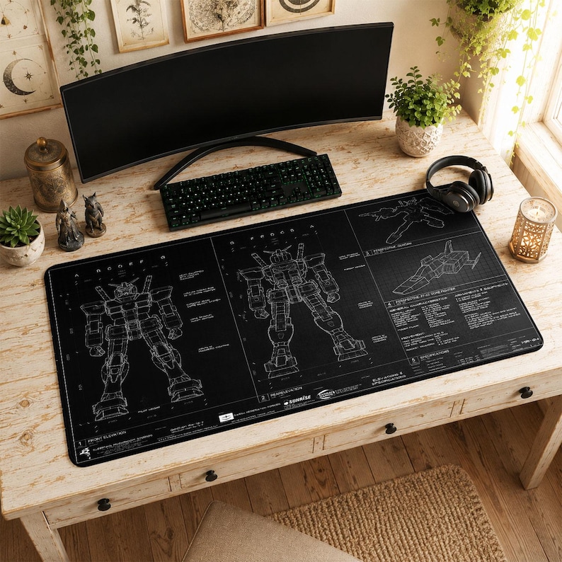 Gundam RX-78-2 Blueprint Mouse Pad | Desk Mat, Mobile Suit Gundam PC Setup Decor