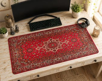 Classic Persian Mouse Pad | Red Oriental Desk Mat, Medallion Rug Art, Vintage Decor Gift
