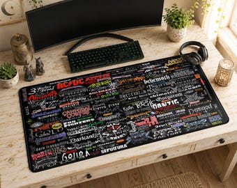 Muismat met metalen logo | Bureaumat, zware metalen band muur donkere esthetische mat