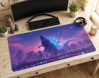 Godzilla-neonmuismat | City-bureaumat, godzilla pc-setupdecor
