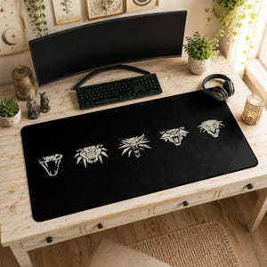 Witcher Mouse Pad | School Medallions Desk Mat, Wild Hunt Minimalist Dark Mat