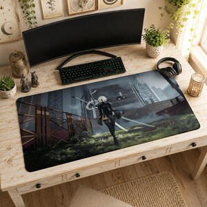 NieR Automata Mouse Pad | 2B Ruins Desk Mat, YoRHa Android Watercolor Art Mat
