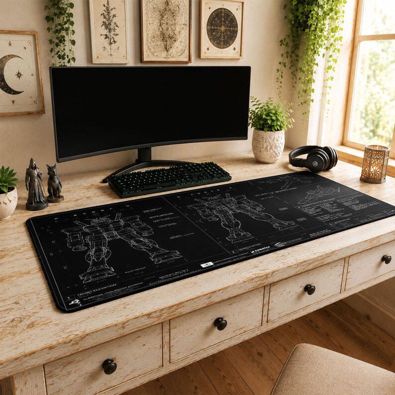 Gundam RX-78-2 Blueprint Mouse Pad | Desk Mat, Mobile Suit Gundam PC Setup Decor