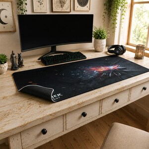 Witcher 3 Mouse Pad | Wolf Medallion Desk Mat, Wild Hunt Dark Aesthetic Mat