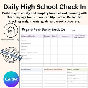 Assignment Tracker, High School Daily Check-In PDF | Homeschool Printable