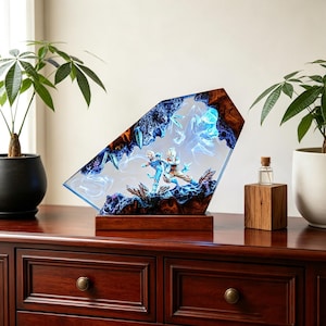Lámpara de resina personalizada inspirada en Goku, luz nocturna de epoxi con temática de anime, decoración de escritorio hecha a mano con temática de Dragon Ball, regalo de cumpleaños para amantes del anime.