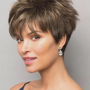 Pelucas Pixie para mujer, cortas, lisas, 100% cabello humano, con encaje frontal, 10 pulgadas.