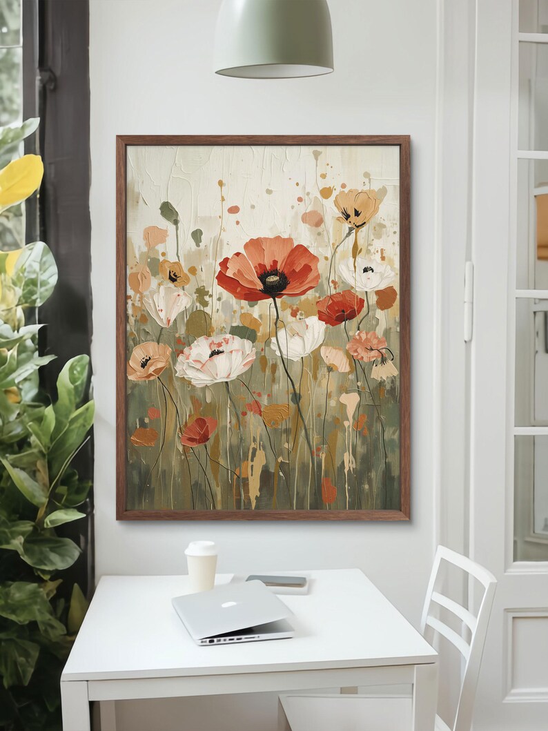 Colorful Wildflowers Painting With Red Poppies, Floral Wall Art ...