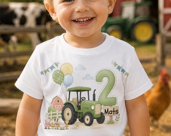Gepersonaliseerd verjaardagsshirt | 1 2 3 4 5 6 7 8 9 | Tractor Boerderijdieren Voertuigen | Cadeau voor jongens